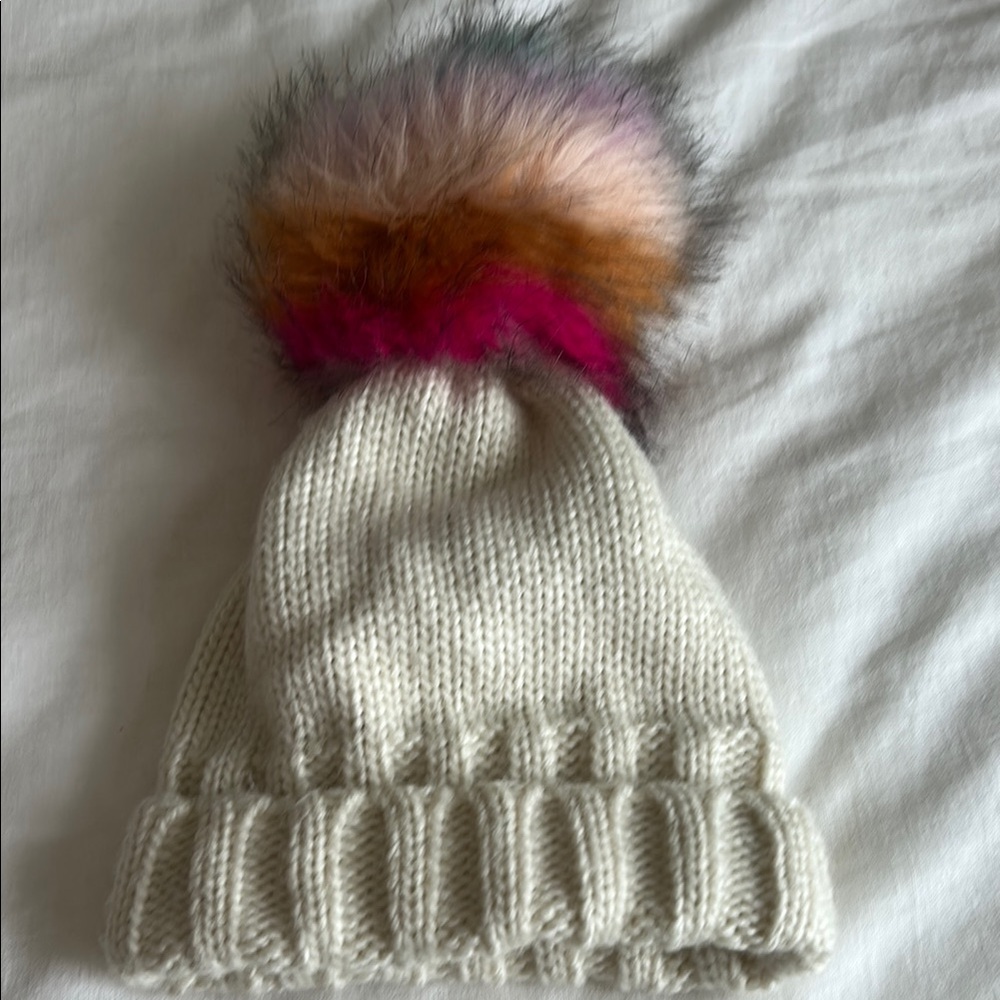 Target White and Pink Knit Hat with Pom Pom